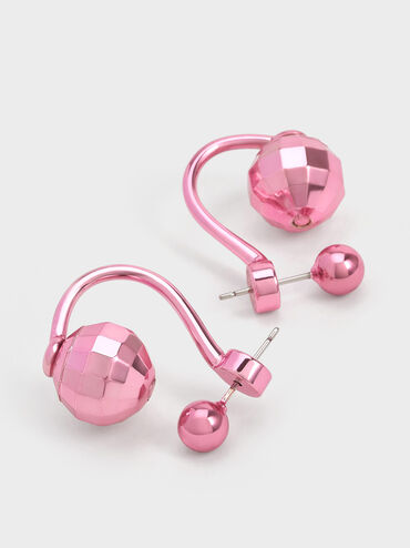 Disco Ball Stud Jacket Earrings, Pink, hi-res