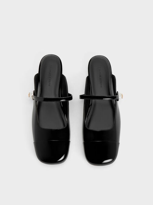 珍珠釦穆勒鞋, 漆面黑, hi-res