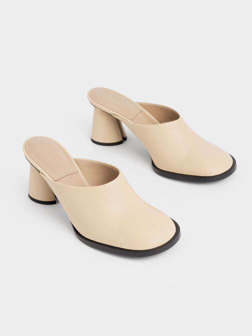 Medina Leather Cylindrical Heel Mules, Sand, hi-res