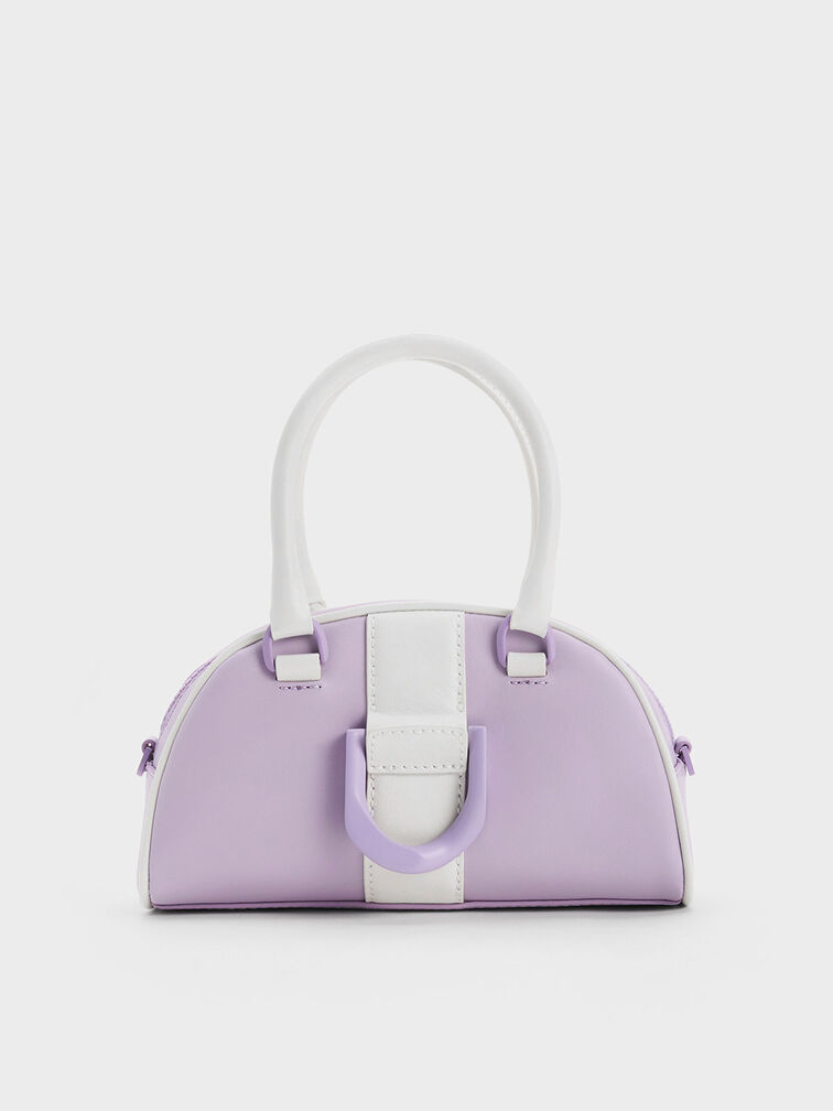 Gabine Two-Tone Leather Bowling Bag, Lilac, hi-res