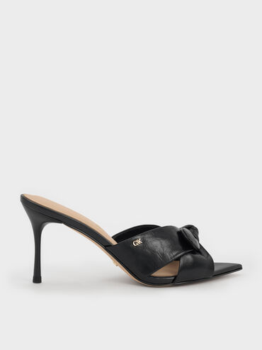 Mules Jayce en cuir &agrave; talons aiguilles, Noir, hi-res