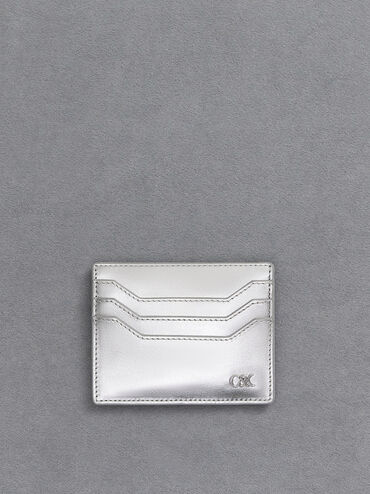 Carli Metallic Leather Multi-Slot Card Holder, Silver, hi-res