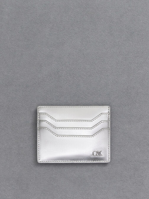 Metallic Leather Multi-Slot Card Holder, Silver, hi-res