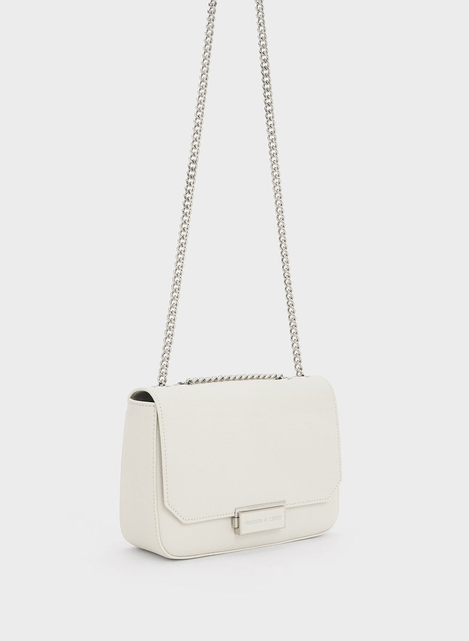 Bolso con correa de cadena, Blanco, hi-res