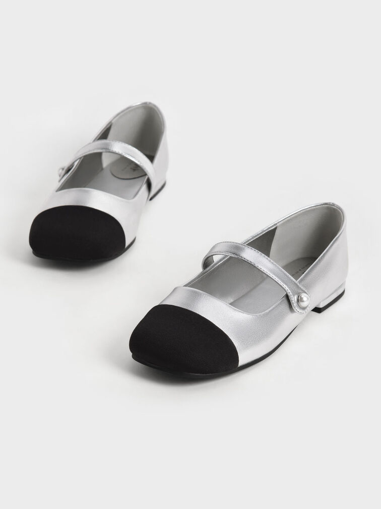 Girls' Bead-Embellished Mary Janes, Silver, hi-res