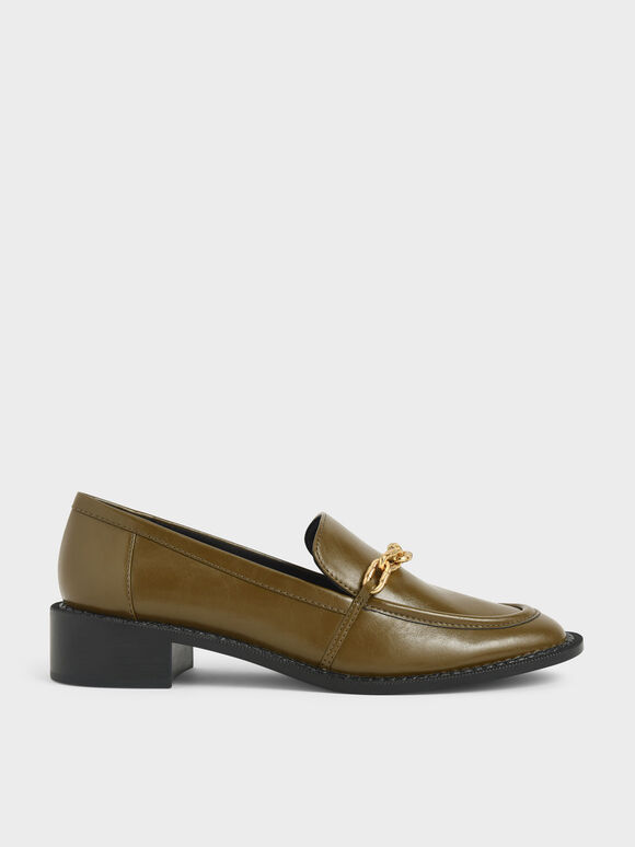 Chunky Chain Link Loafers, Olive, hi-res