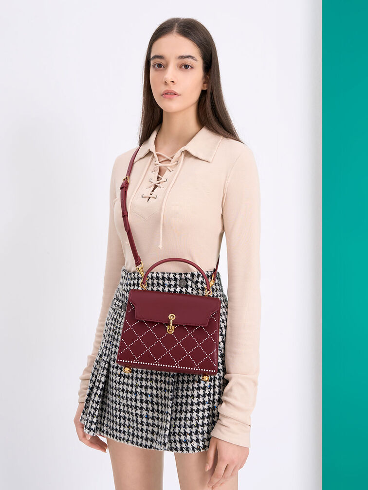 Marietta Bead-Embellished Trapeze Bag, Burgundy, hi-res