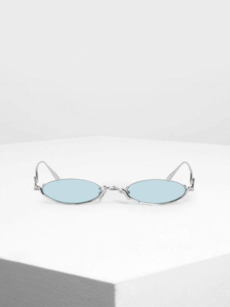 Wire Frame Oval Sunglasses, Blue, hi-res