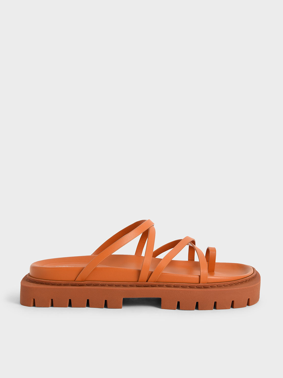 Strappy Cleated Sole Sandals, Orange, hi-res