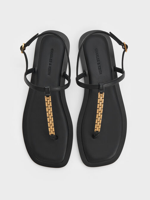Chain-Link Thong Sandals, Black, hi-res