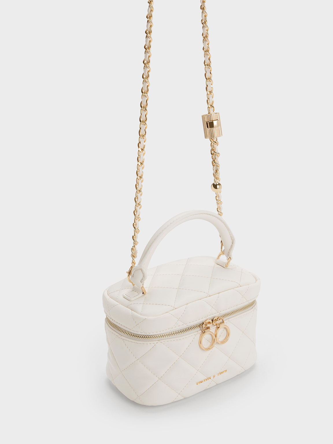 Quilted Two-Way Zip Mini Bag, White, hi-res