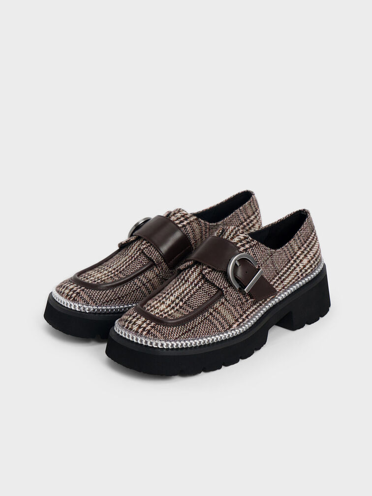 Buckled Chain-Trim Checkered Loafers, Multi, hi-res