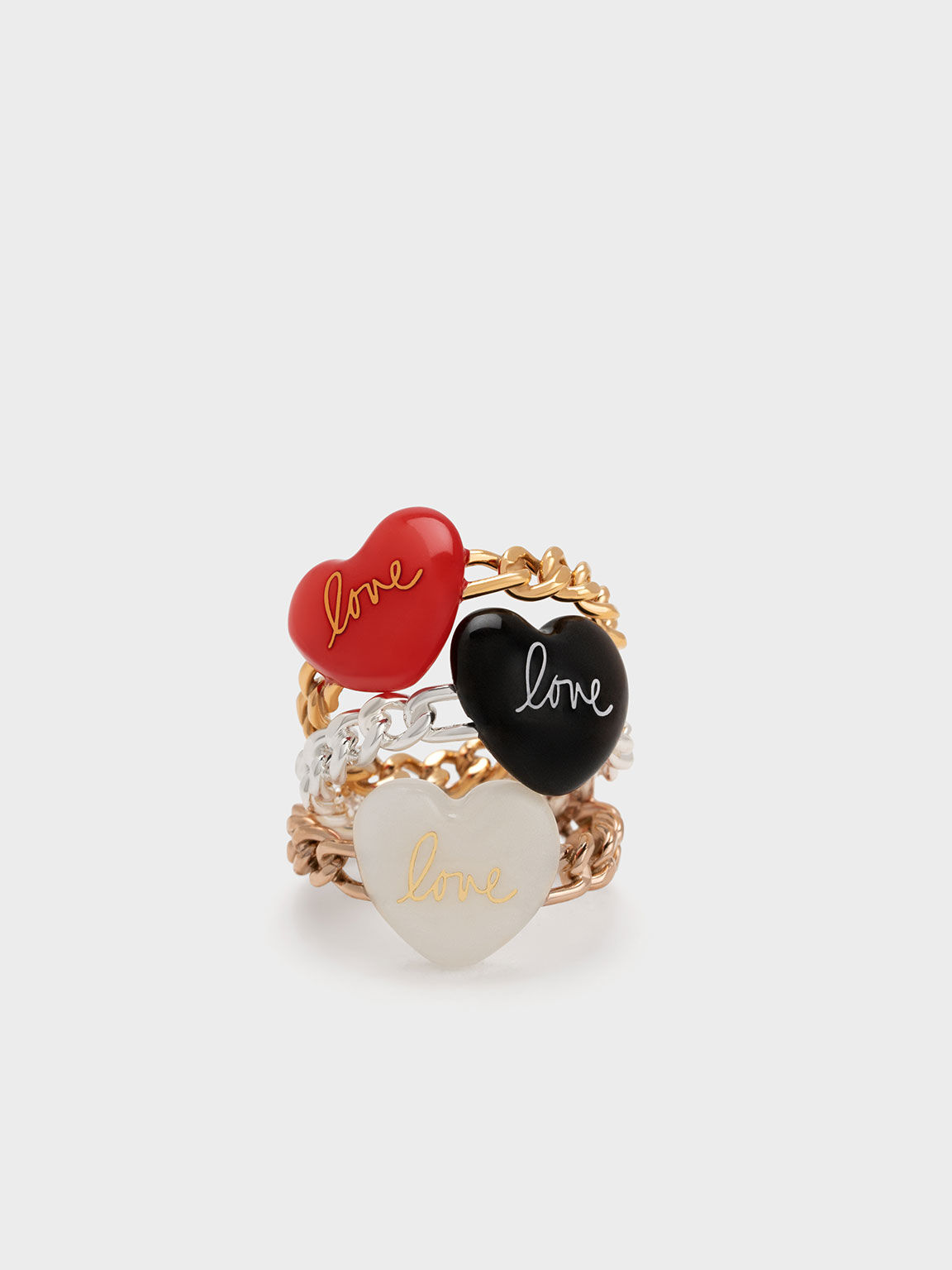 "Love" Heart Braided Ring, Red, hi-res