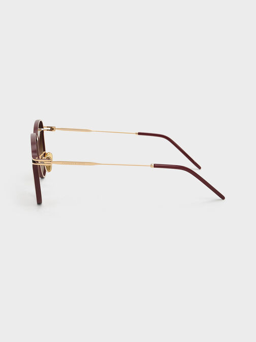 Metallic Accent Aviator Sunglasses, Burgundy, hi-res