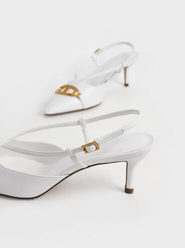 Metallic Accent Slingback Pumps, White, hi-res