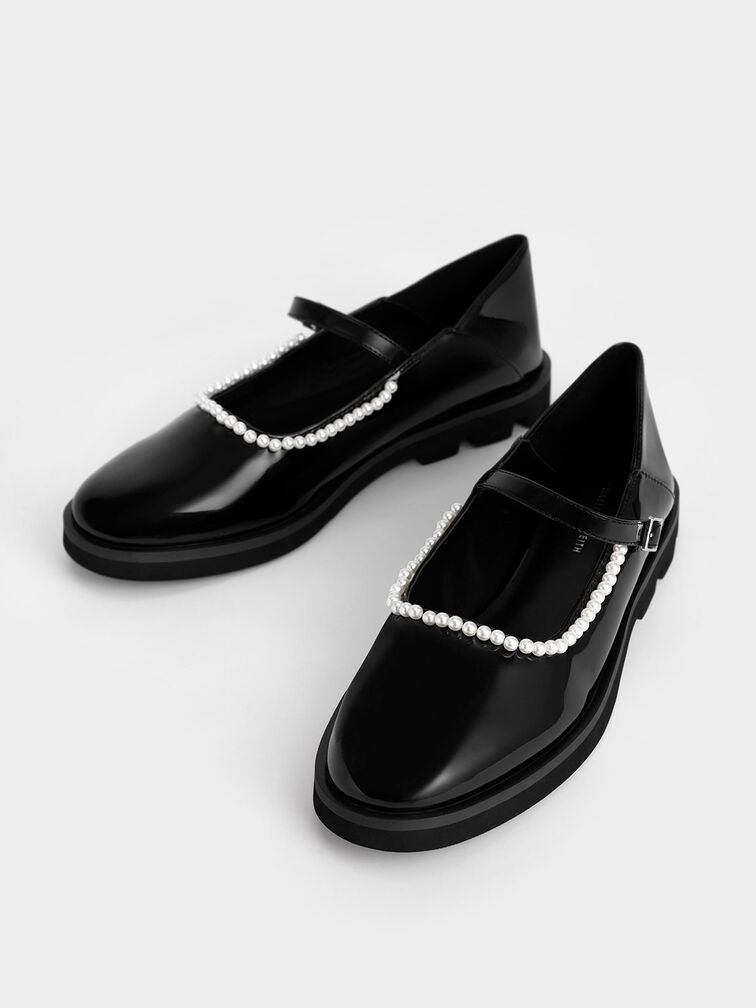Patent Beaded Mary Janes, Black, hi-res