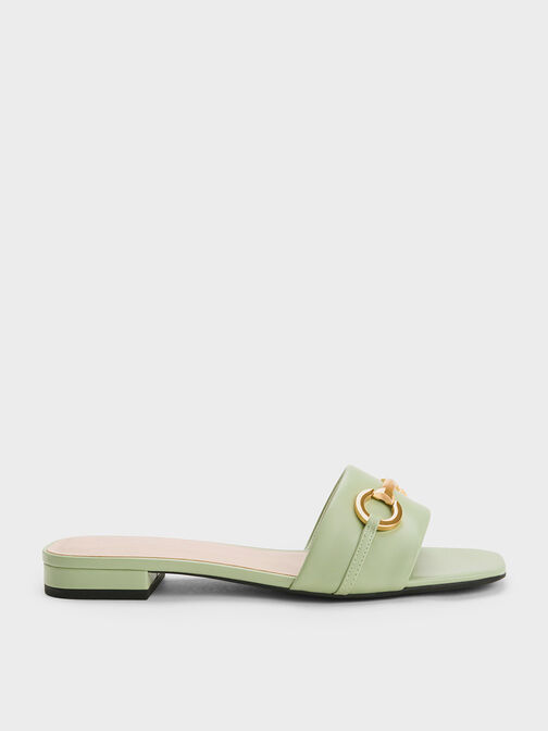 Metallic Bar Slide Sandals, Sage Green, hi-res