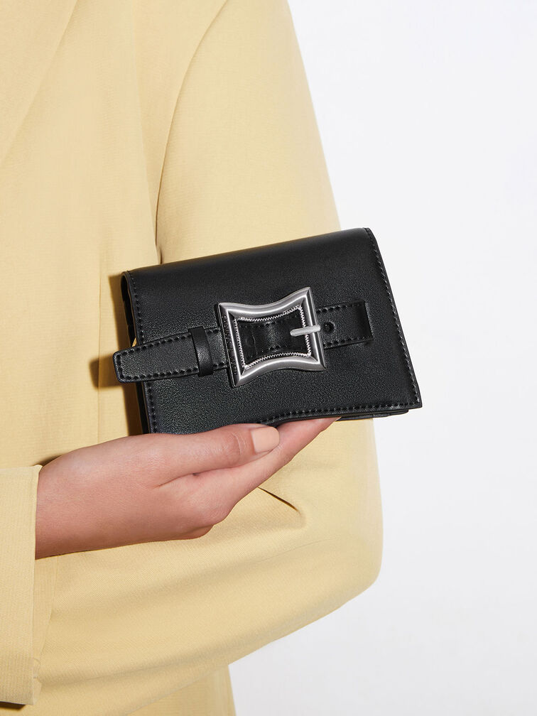 Xanthe Geometric Belted Wallet, Black, hi-res