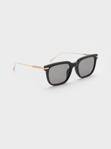Aura Recycled Acetate Rectangular Sunglasses, Black, hi-res