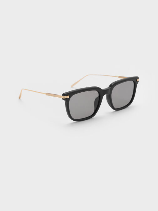 Aura Recycled Acetate Rectangular Sunglasses, Black, hi-res
