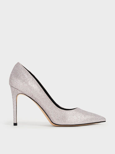 Glitter Stiletto Pumps, Silver, hi-res