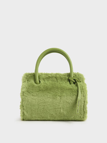 Textured Double Top Handle Bag, Green, hi-res