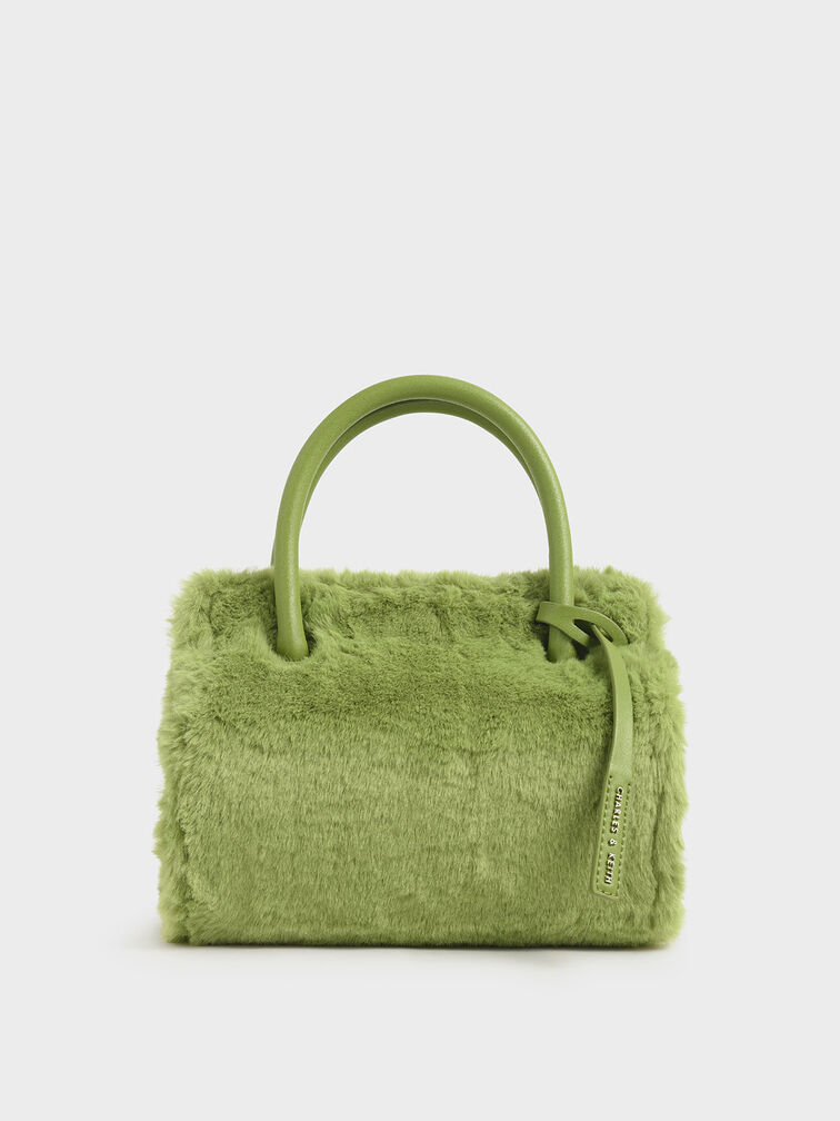 Textured Double Top Handle Bag, Green, hi-res