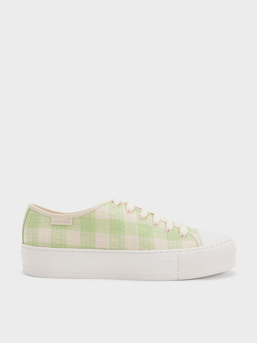 Gingham Low-Top Sneakers, Green, hi-res