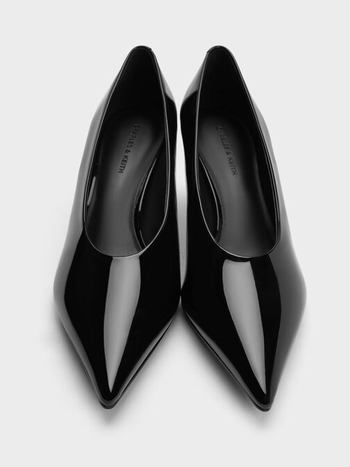 Patent Pointed-Toe Kitten-Heel Pumps, Black Patent, hi-res