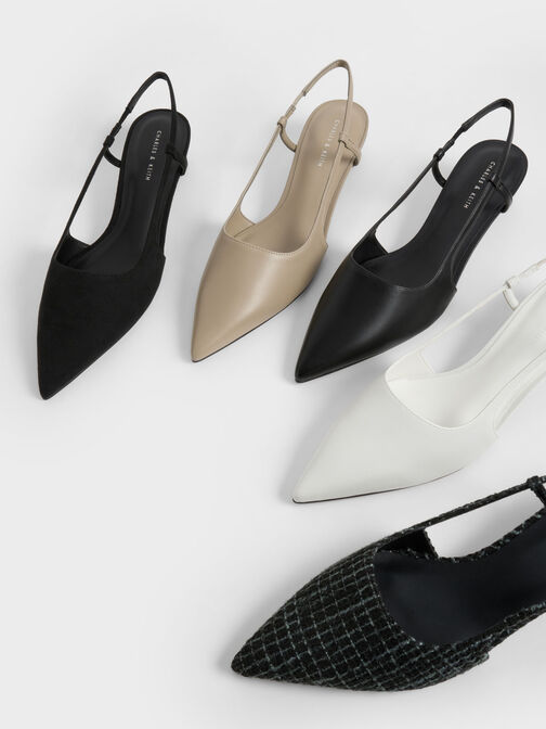 Cylindrical Heel Tweed Slingback Pumps, Multi, hi-res
