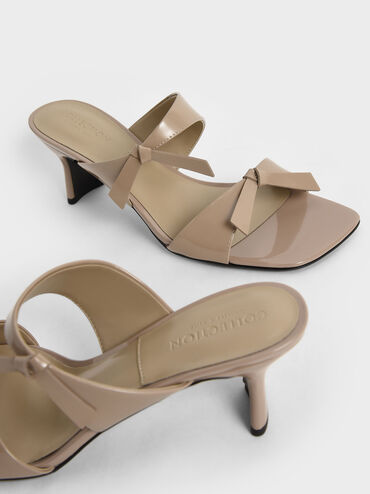 Patent Leather Bow-Tie Blade Heel Mules, Taupe, hi-res