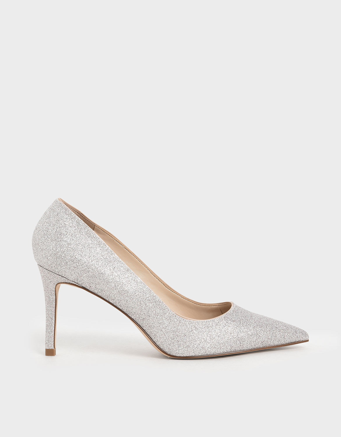 Silver Glitter Stiletto Heel Pumps 