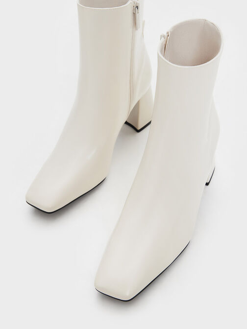 Curved Block Heel Ankle Boots, Chalk, hi-res