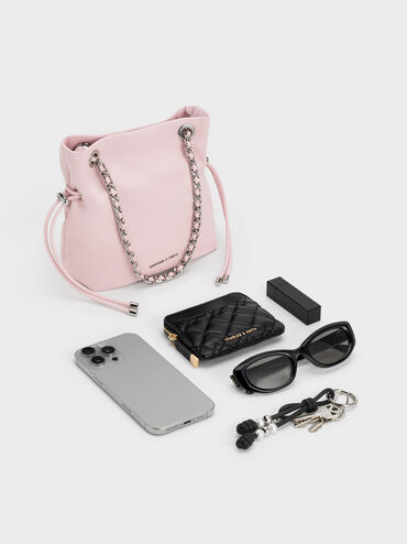 Bolso bandolera Arya con doble asa y correa trenzada, Cotton Candy Pink, hi-res