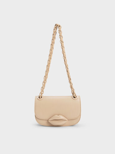 Mini Kiss Lip Motif Bag, Beige, hi-res