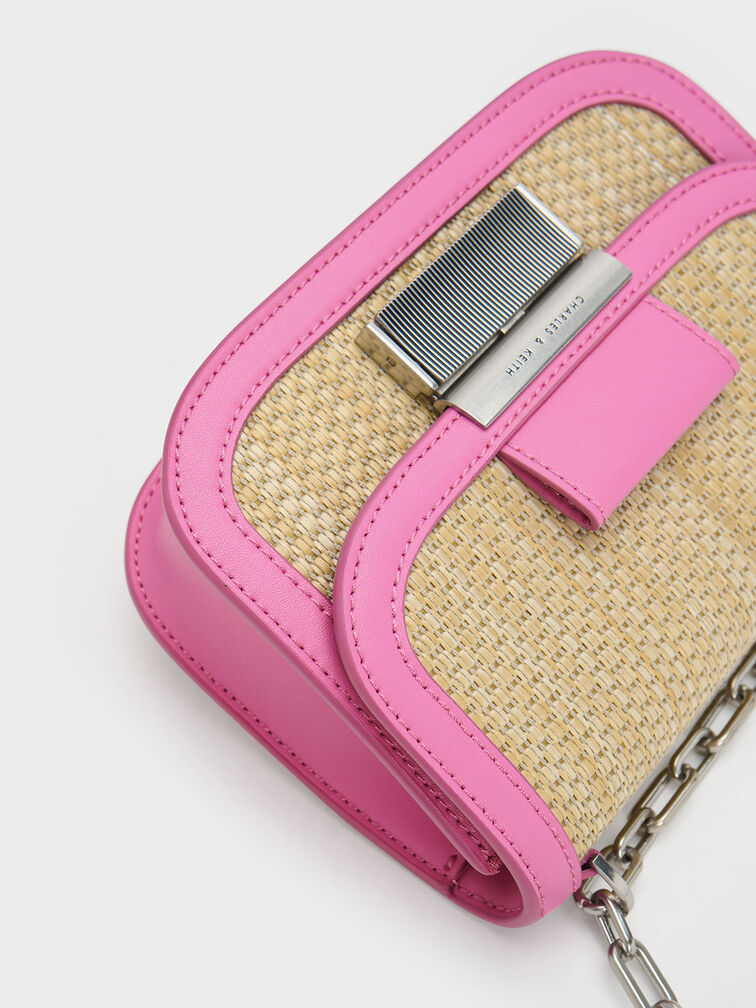 Charlot Raffia Chain Strap Bag, Pink, hi-res