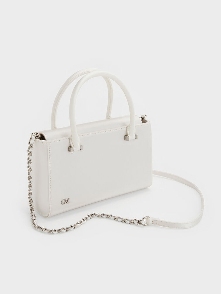 Bolso tote rectangular de satén, Blanco, hi-res