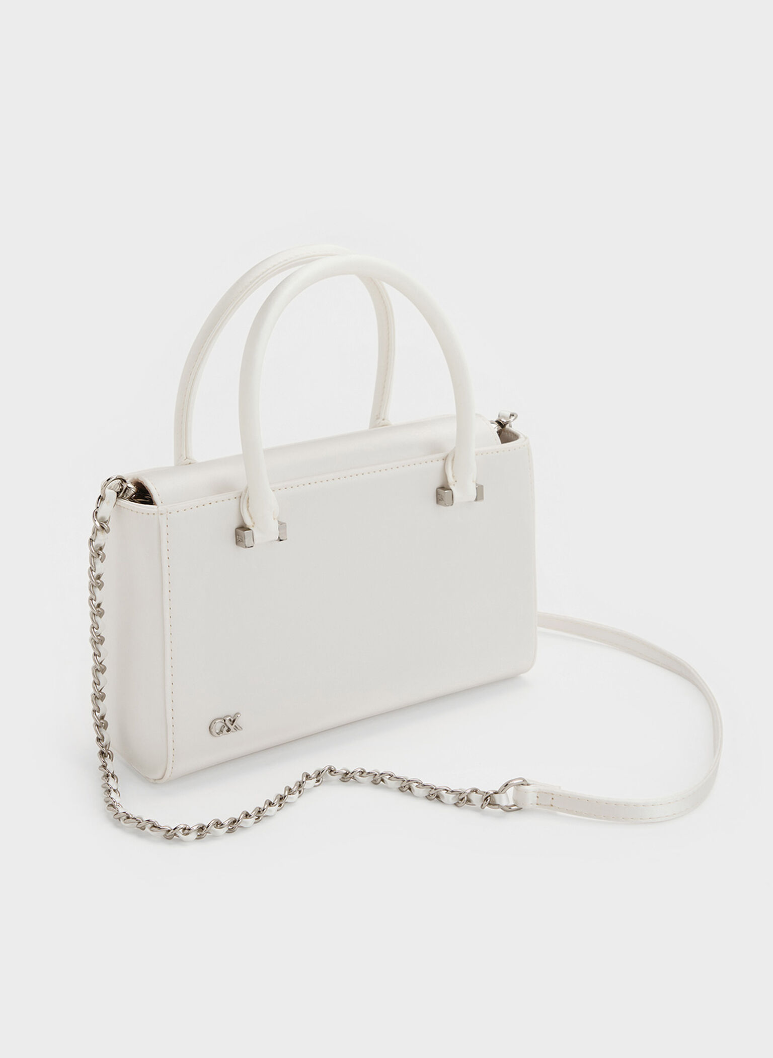 Satin Boxy Tote Bag, White, hi-res