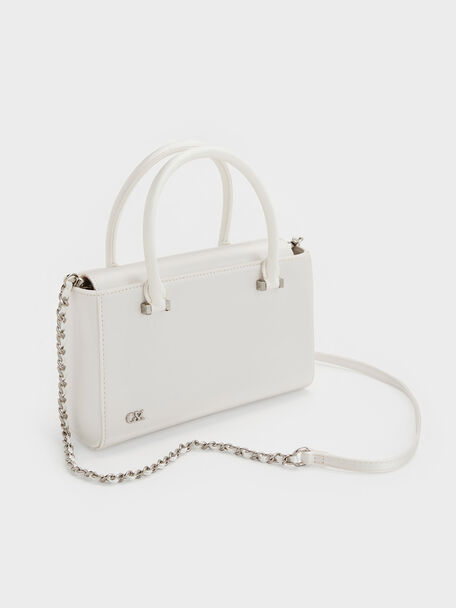 Satin Boxy Tote Bag, White, hi-res
