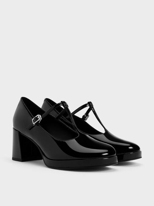 Crystal-Buckle T-Bar Mary Jane Pumps, Black Box, hi-res