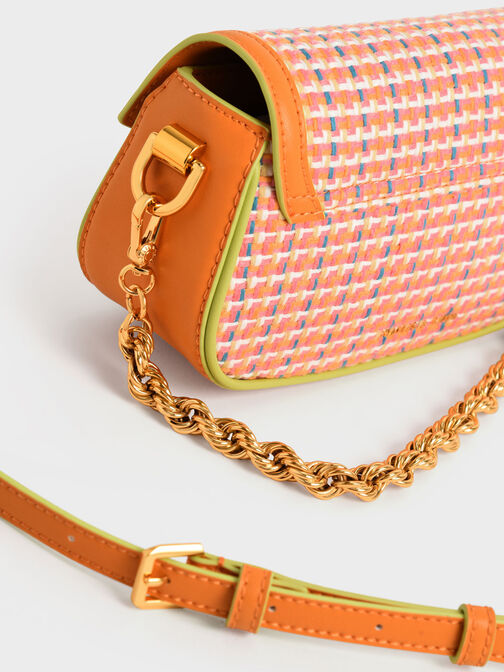 Este Chain Handle Tweed Bag, Orange, hi-res