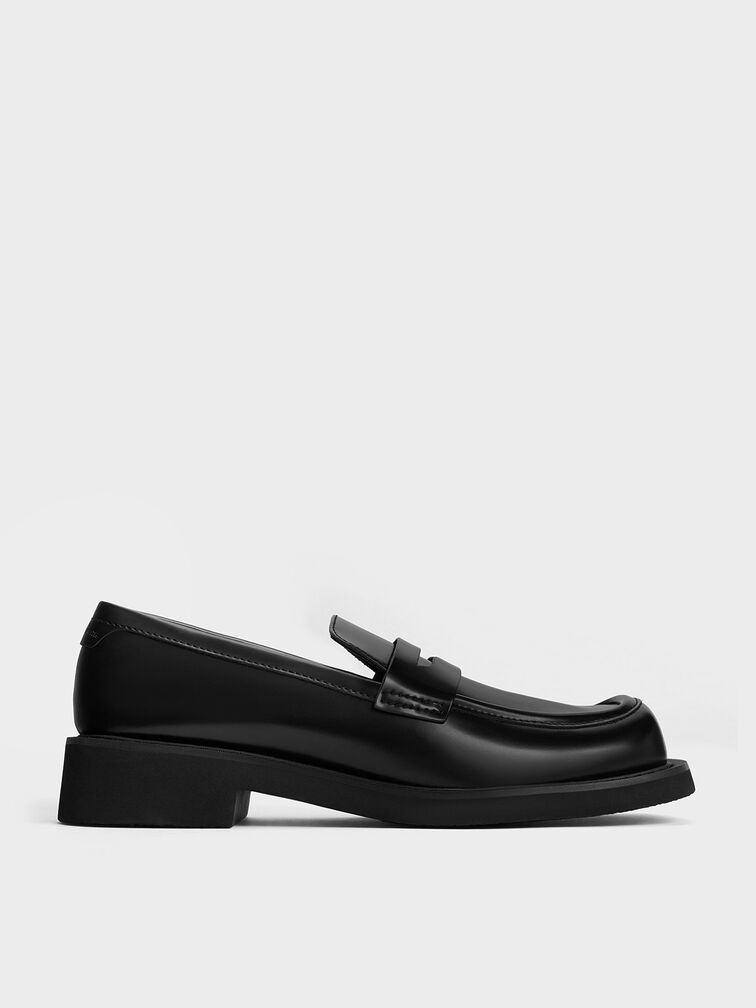 Black Boxed Monique Square-Toe Loafers - CHARLES & KEITH US