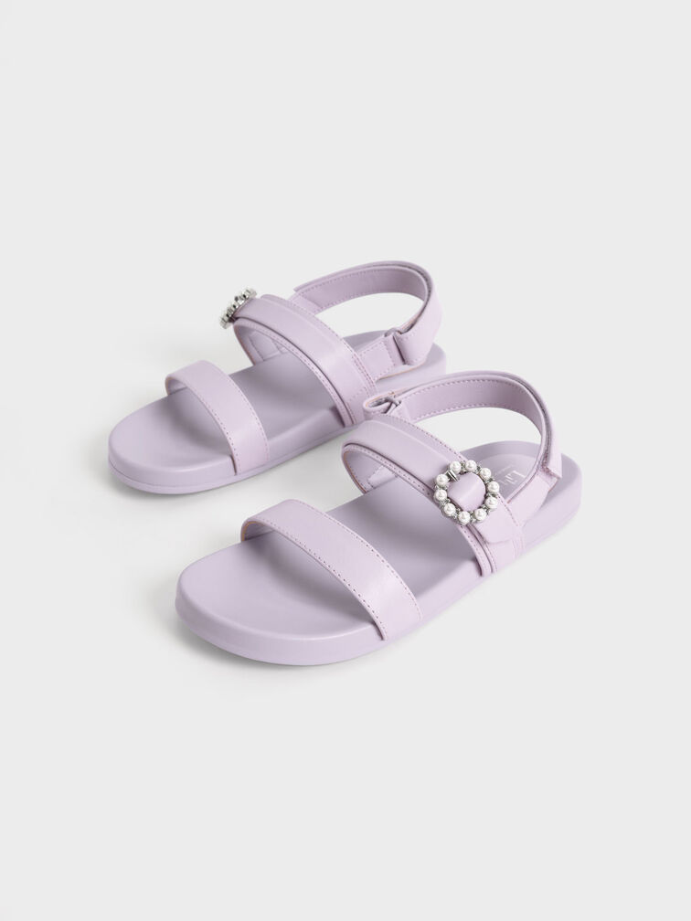 Girls' Bead-Embellished Back-Strap Sandals, Lilac, hi-res