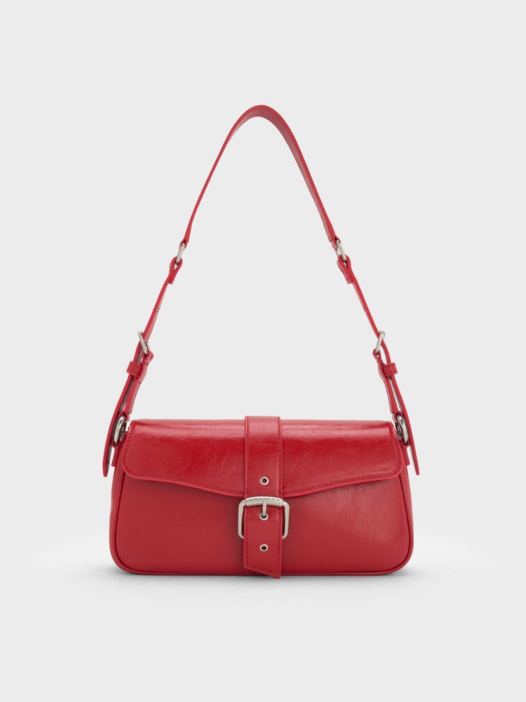 Blaise Belted Shoulder Bag, Equestrian Red, hi-res