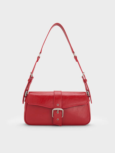 Blaise Belted Shoulder Bag, Equestrian Red, hi-res