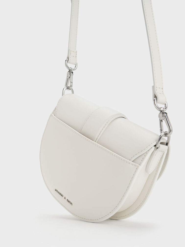 Mini bolso saddle Gabine de cuero, Blanco, hi-res