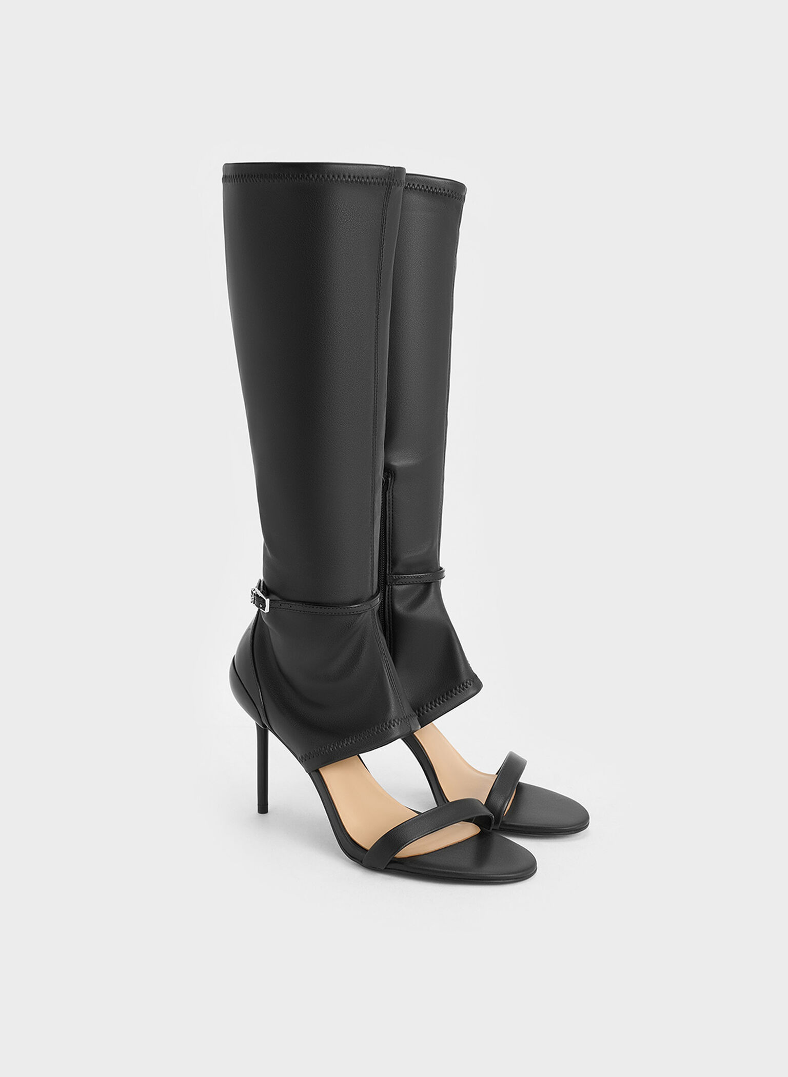 Gabriel Leather Stiletto-Heel Boot Sandals, Black, hi-res