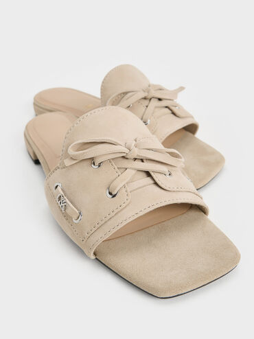 Kori Suede Lace-Up Slide Sandals, Beige, hi-res