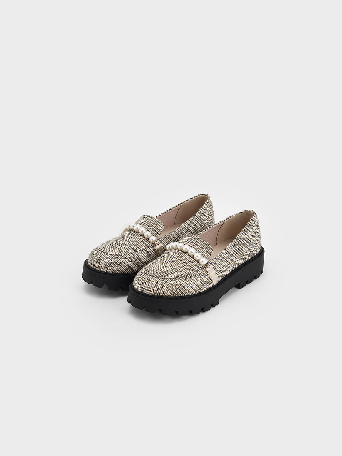 Girls' Check-Print Pearl-Embellished Loafers, Multi, hi-res