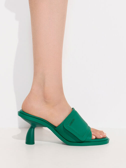 Puffy Sculptural Heel Mules, Green, hi-res